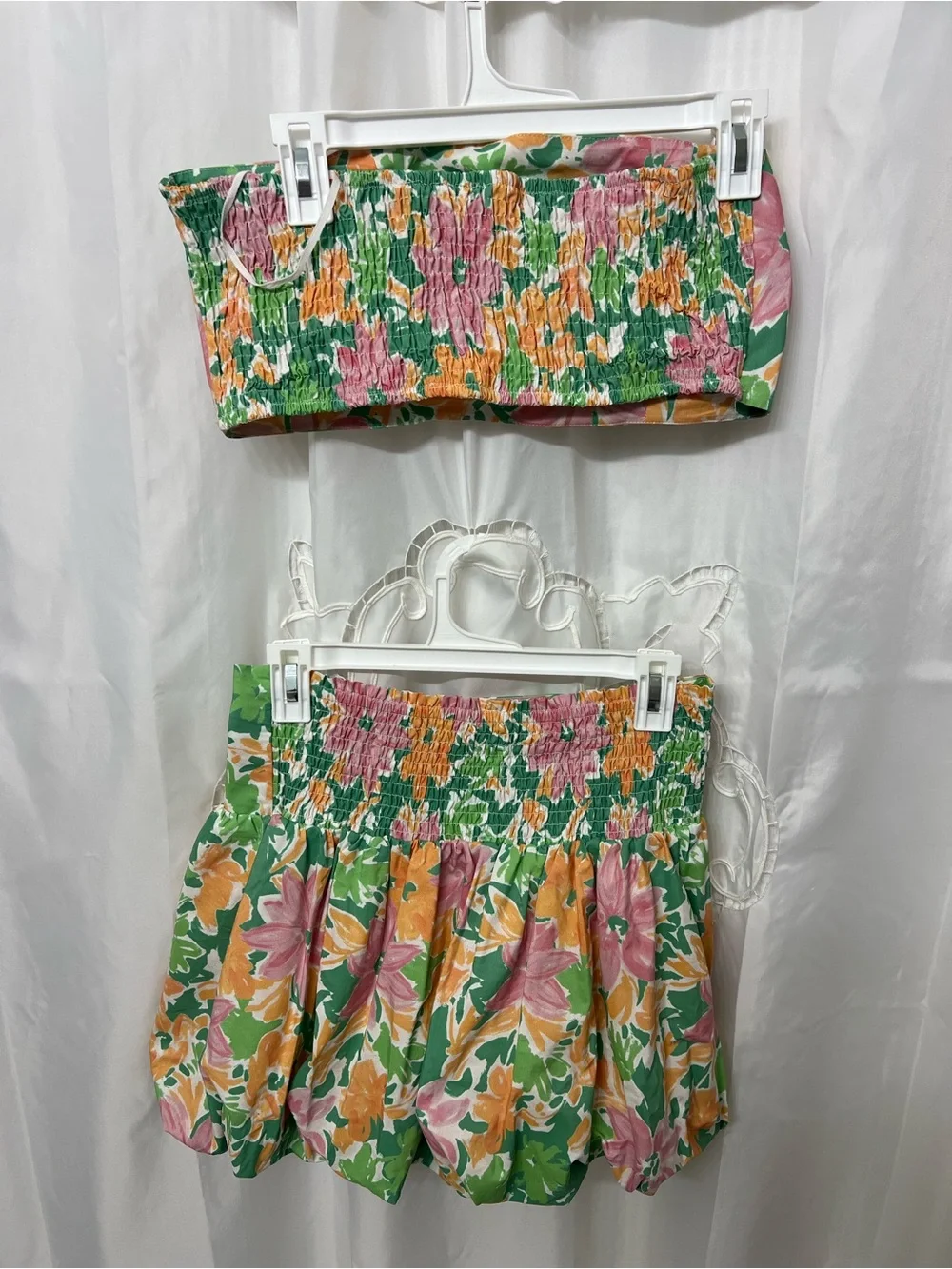 NWT Free People Lula Bubble Set Teal Combo Floral Tube Top Skirt Medium
